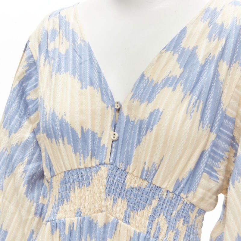 Diane von Furstenberg DIANE VON FURSTENBERG beige blue print lattice embroidery puff sleeve dress US8 Size M / US 6-8 / IT 42-44 - 2 Thumbnail