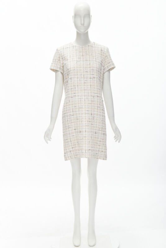 Chanel CHANEL light pink beige black check tweed short sleeve sheath dress FR38 M Size M / US 6-8 / IT 42-44 - 10 Thumbnail