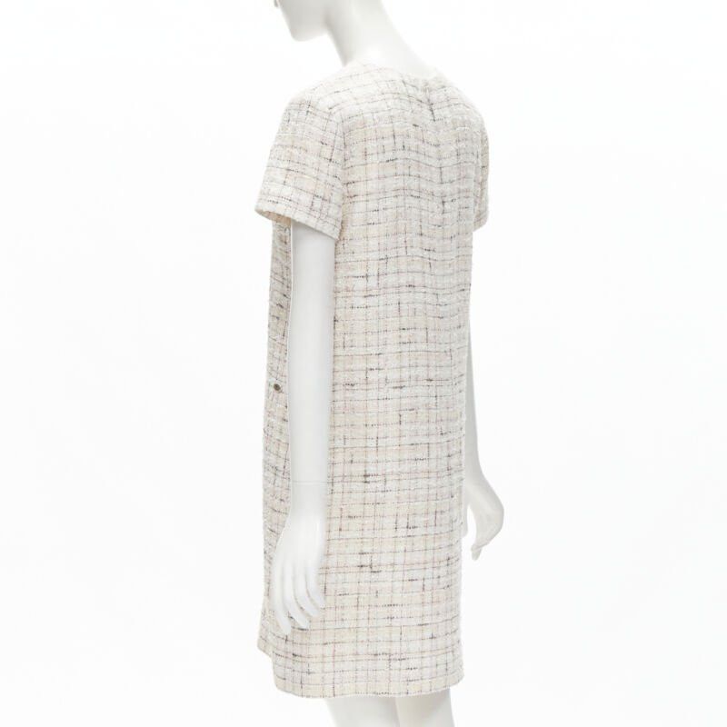 Chanel CHANEL light pink beige black check tweed short sleeve sheath dress FR38 M Size M / US 6-8 / IT 42-44 - 6 Thumbnail