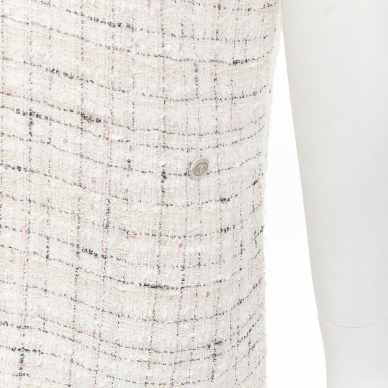 Chanel CHANEL light pink beige black check tweed short sleeve sheath dress FR38 M Size M / US 6-8 / IT 42-44 - 2 Thumbnail