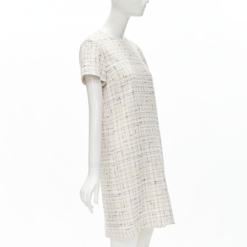 Chanel CHANEL light pink beige black check tweed short sleeve sheath dress FR38 M Size M / US 6-8 / IT 42-44 - 3 Thumbnail