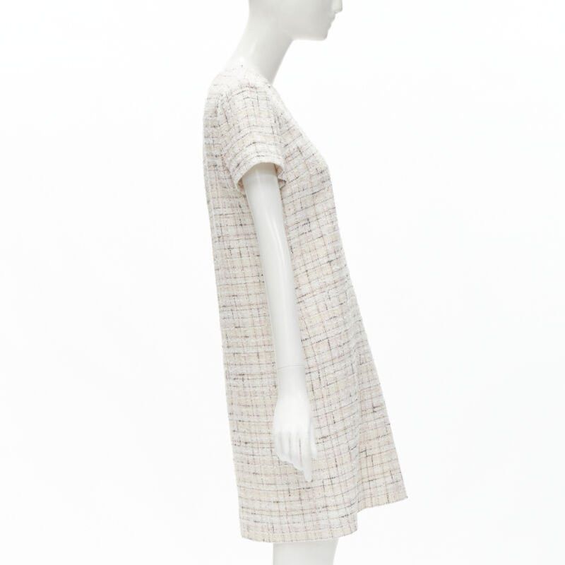 Chanel CHANEL light pink beige black check tweed short sleeve sheath dress FR38 M Size M / US 6-8 / IT 42-44 - 4 Thumbnail