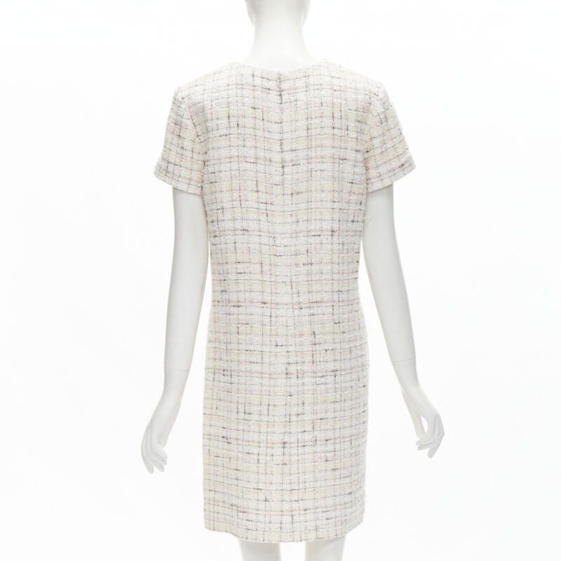 Chanel CHANEL light pink beige black check tweed short sleeve sheath dress FR38 M Size M / US 6-8 / IT 42-44 - 5 Thumbnail