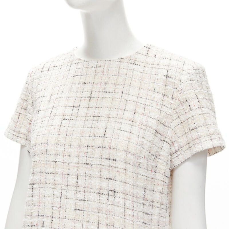 Chanel CHANEL light pink beige black check tweed short sleeve sheath dress FR38 M Size M / US 6-8 / IT 42-44 - 7 Thumbnail