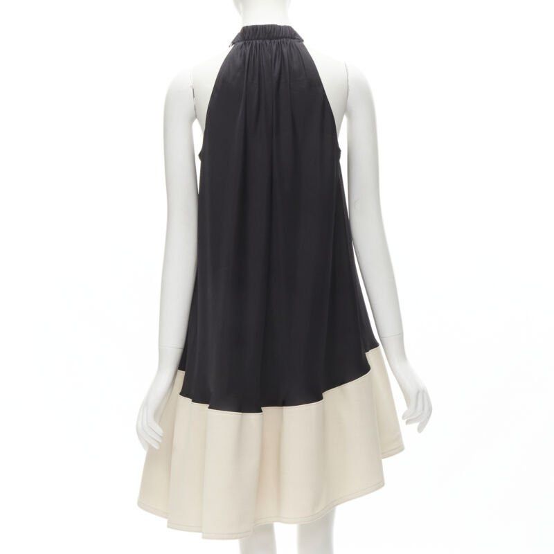 Tibi TIBI black beige polyester patch pocket buckle halter A-line dress US2 S Size S / US 4 / IT 40 - 5 Thumbnail