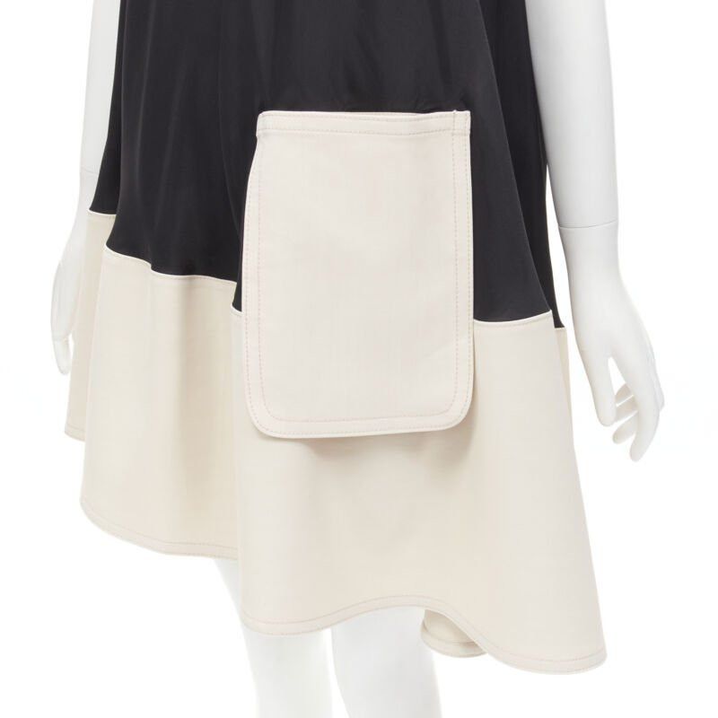 Tibi TIBI black beige polyester patch pocket buckle halter A-line dress US2 S Size S / US 4 / IT 40 - 2 Thumbnail
