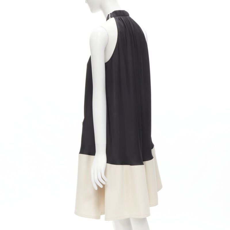 Tibi TIBI black beige polyester patch pocket buckle halter A-line dress US2 S Size S / US 4 / IT 40 - 6 Thumbnail