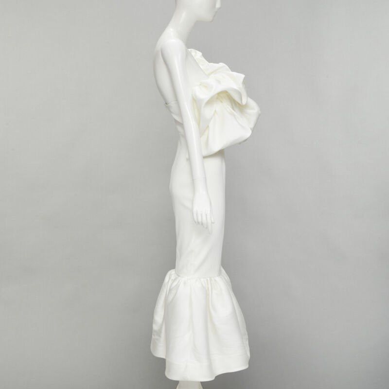 Solace London SOLACE Tove Midi white polyester ruffle cascade shoulder flounce dress UK12 M Size M / US 6-8 / IT 42-44 - 4 Thumbnail