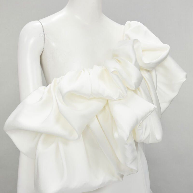 Solace London SOLACE Tove Midi white polyester ruffle cascade shoulder flounce dress UK12 M Size M / US 6-8 / IT 42-44 - 2 Thumbnail