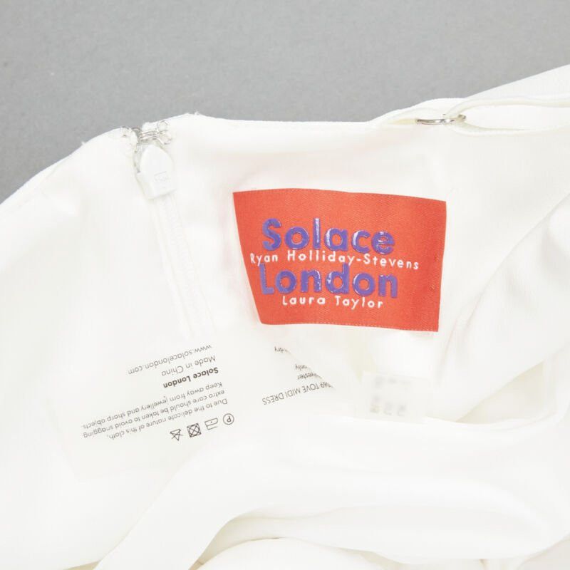 Solace London SOLACE Tove Midi white polyester ruffle cascade shoulder flounce dress UK12 M Size M / US 6-8 / IT 42-44 - 9 Thumbnail