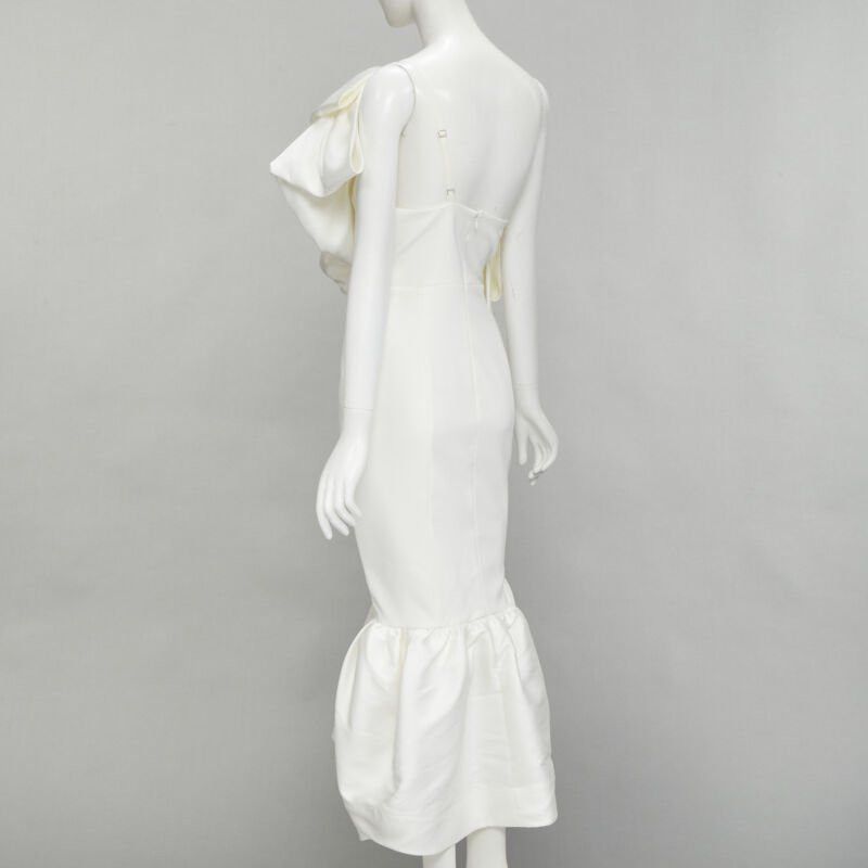 Solace London SOLACE Tove Midi white polyester ruffle cascade shoulder flounce dress UK12 M Size M / US 6-8 / IT 42-44 - 6 Thumbnail