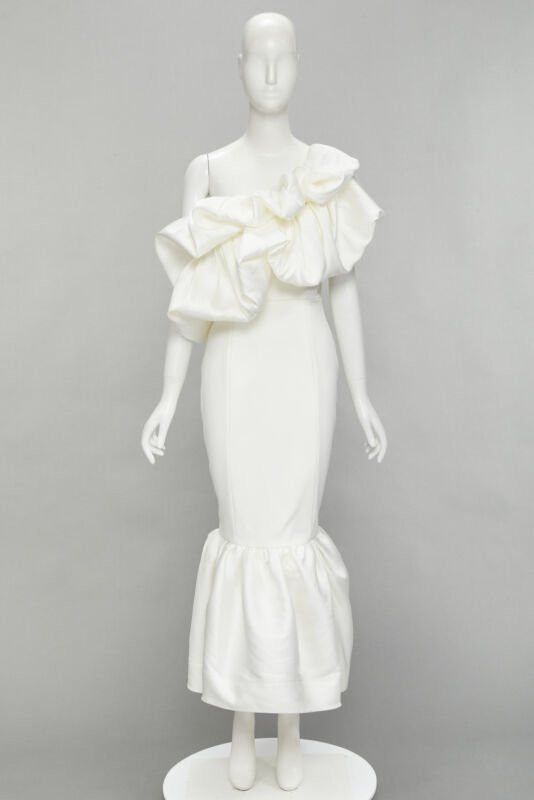 Solace London SOLACE Tove Midi white polyester ruffle cascade shoulder flounce dress UK12 M Size M / US 6-8 / IT 42-44 - 10 Thumbnail