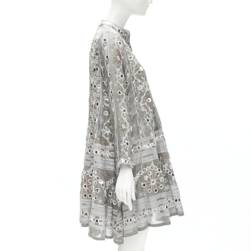 Other JULIET DUNN LONDON grey floral print silver pailette flared hem jacket US2 S Size M / US 6-8 / IT 42-44 - 5 Thumbnail