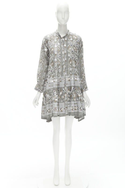 Other JULIET DUNN LONDON grey floral print silver pailette flared hem jacket US2 S Size M / US 6-8 / IT 42-44 - 11 Thumbnail