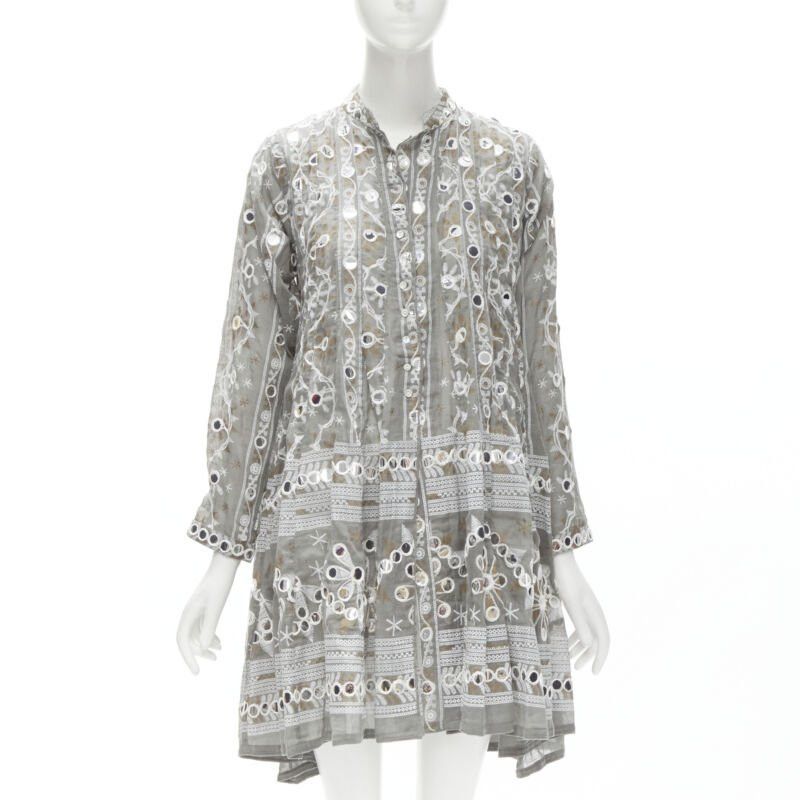 Other JULIET DUNN LONDON grey floral print silver pailette flared hem jacket US2 S Size M / US 6-8 / IT 42-44 - 3 Thumbnail