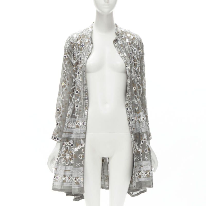 Other JULIET DUNN LONDON grey floral print silver pailette flared hem jacket US2 S Size M / US 6-8 / IT 42-44 - 4 Thumbnail