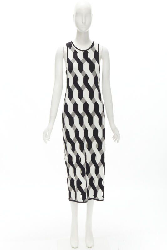 Rag & Bone RAG & BONE black grey geometric woven cut out knitted dress S Size S / US 4 / IT 40 - 7 Thumbnail