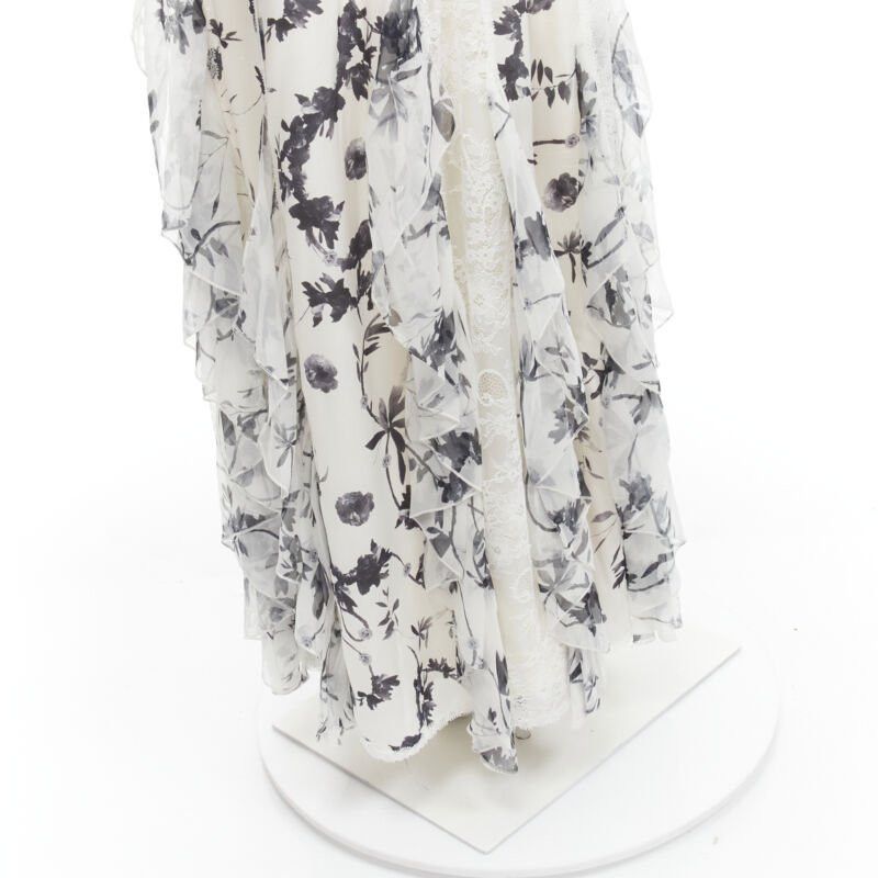 Alice + Olivia new ALICA OLVIA Floral Crown 100% silk printed lace trim ruffle maxi dress US6 M Size M / US 6-8 / IT 42-44 - 8 Thumbnail