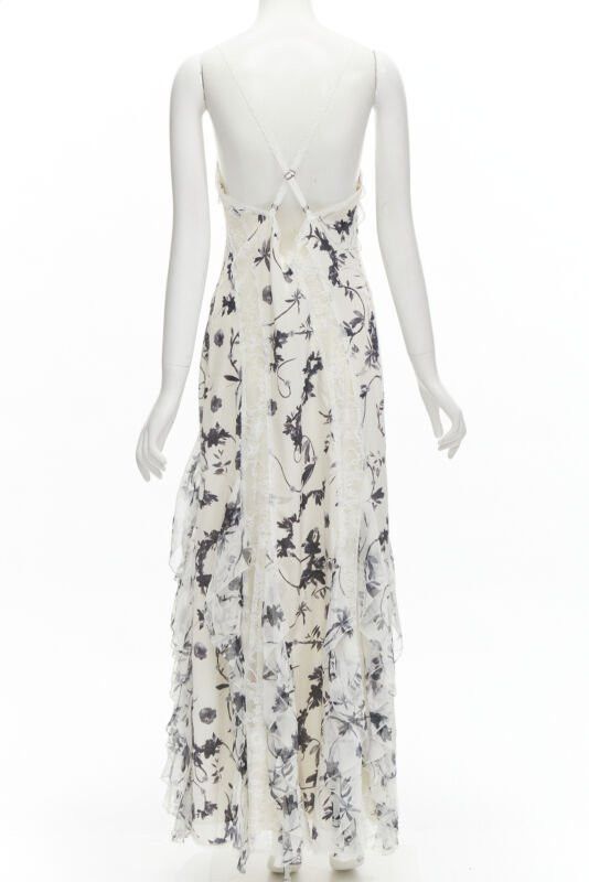 Alice + Olivia new ALICA OLVIA Floral Crown 100% silk printed lace trim ruffle maxi dress US6 M Size M / US 6-8 / IT 42-44 - 5 Thumbnail