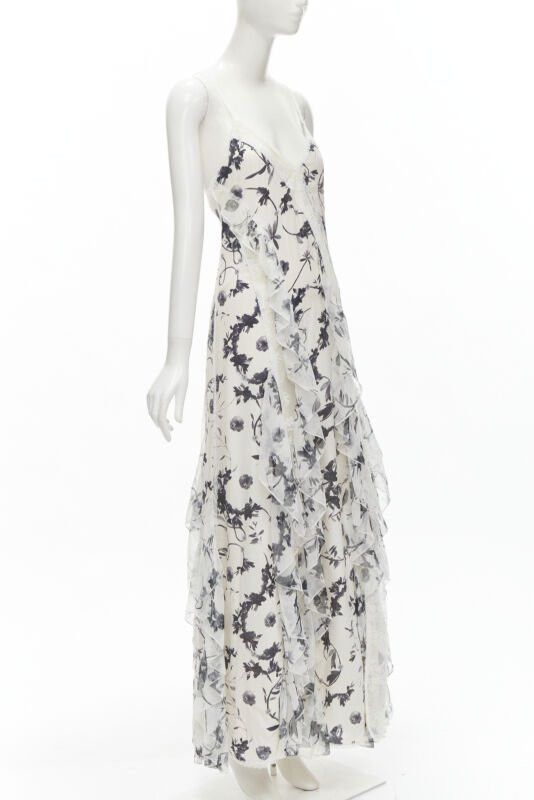 Alice + Olivia new ALICA OLVIA Floral Crown 100% silk printed lace trim ruffle maxi dress US6 M Size M / US 6-8 / IT 42-44 - 3 Thumbnail