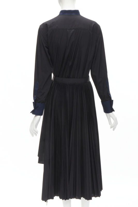 Sacai SACAI navy tuxedo bib collar black cotton pleated skirt belted midi dress JP2 M Size M / US 6-8 / IT 42-44 - 5 Thumbnail