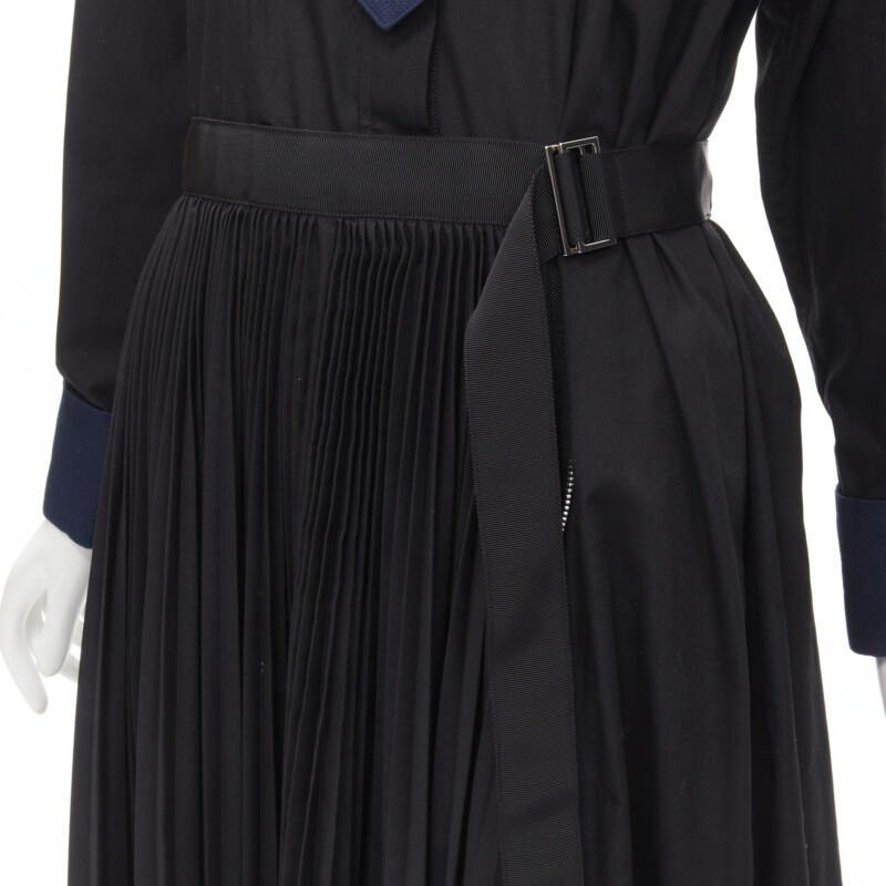 Sacai SACAI navy tuxedo bib collar black cotton pleated skirt belted midi dress JP2 M Size M / US 6-8 / IT 42-44 - 8 Thumbnail