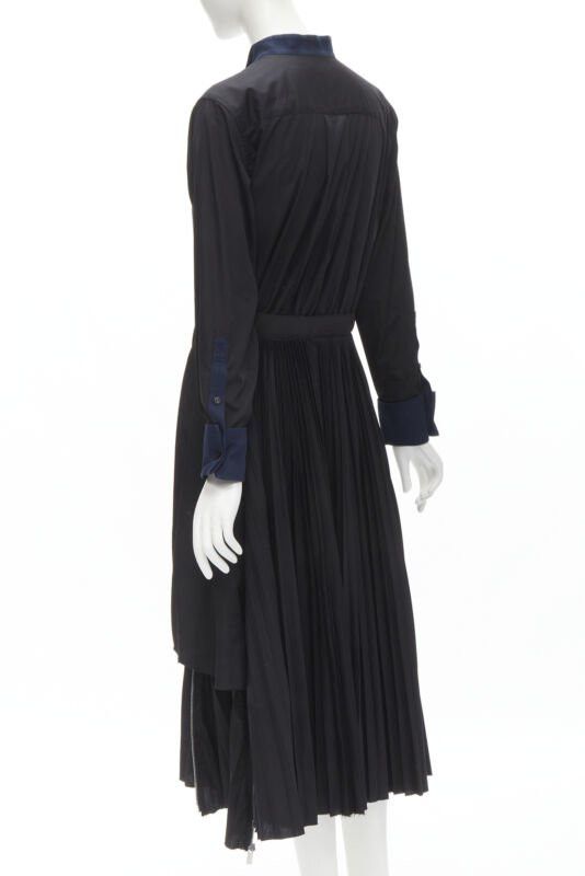 Sacai SACAI navy tuxedo bib collar black cotton pleated skirt belted midi dress JP2 M Size M / US 6-8 / IT 42-44 - 6 Thumbnail