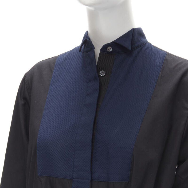 Sacai SACAI navy tuxedo bib collar black cotton pleated skirt belted midi dress JP2 M Size M / US 6-8 / IT 42-44 - 7 Thumbnail