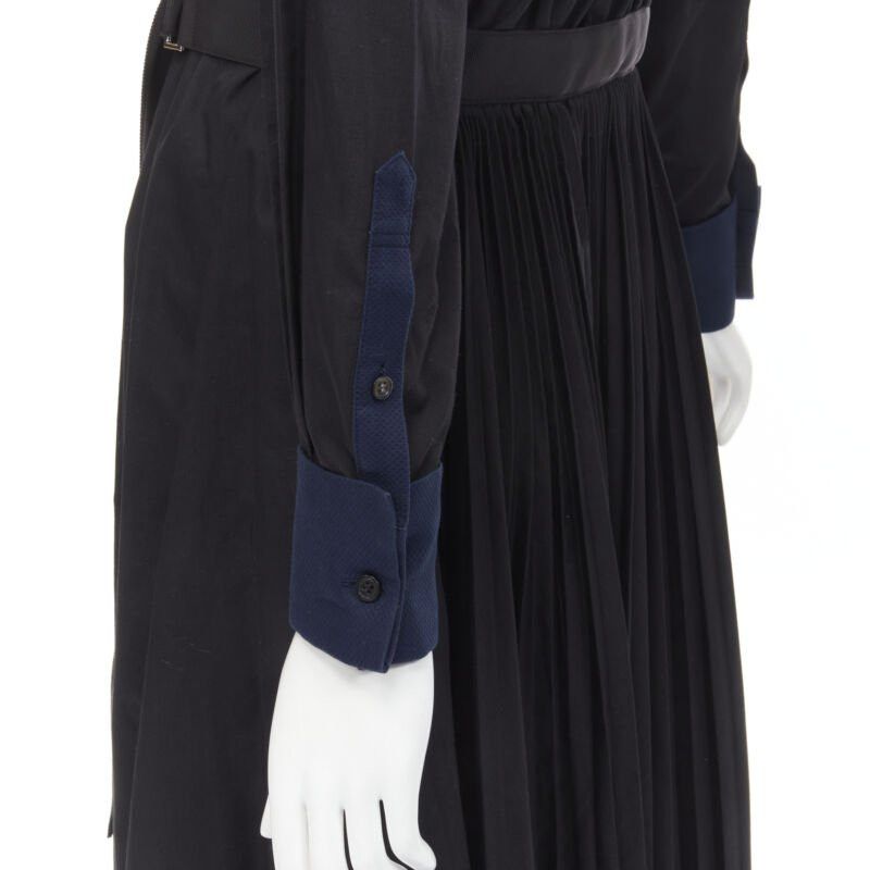 Sacai SACAI navy tuxedo bib collar black cotton pleated skirt belted midi dress JP2 M Size M / US 6-8 / IT 42-44 - 2 Thumbnail