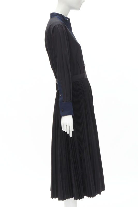 Sacai SACAI navy tuxedo bib collar black cotton pleated skirt belted midi dress JP2 M Size M / US 6-8 / IT 42-44 - 4 Thumbnail