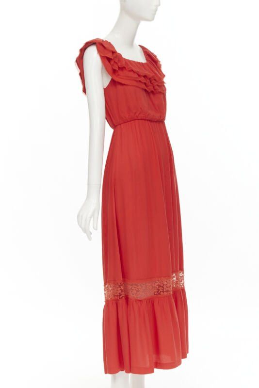 Alice + Olivia ALICE OLIVIA frayed edge ruffle collar lace trim maxi dress US2 S Size S / US 4 / IT 40 - 3 Thumbnail