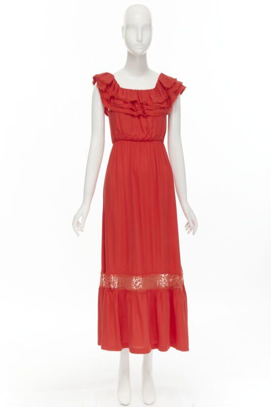 Alice + Olivia ALICE OLIVIA frayed edge ruffle collar lace trim maxi dress US2 S Size S / US 4 / IT 40 - 10 Thumbnail