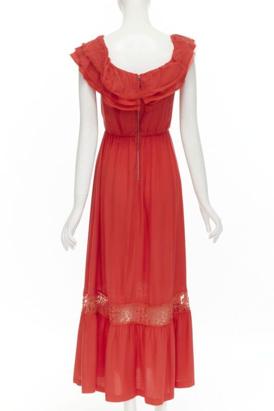 Alice + Olivia ALICE OLIVIA frayed edge ruffle collar lace trim maxi dress US2 S Size S / US 4 / IT 40 - 5 Thumbnail