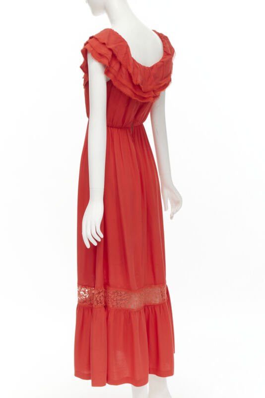 Alice + Olivia ALICE OLIVIA frayed edge ruffle collar lace trim maxi dress US2 S Size S / US 4 / IT 40 - 6 Thumbnail