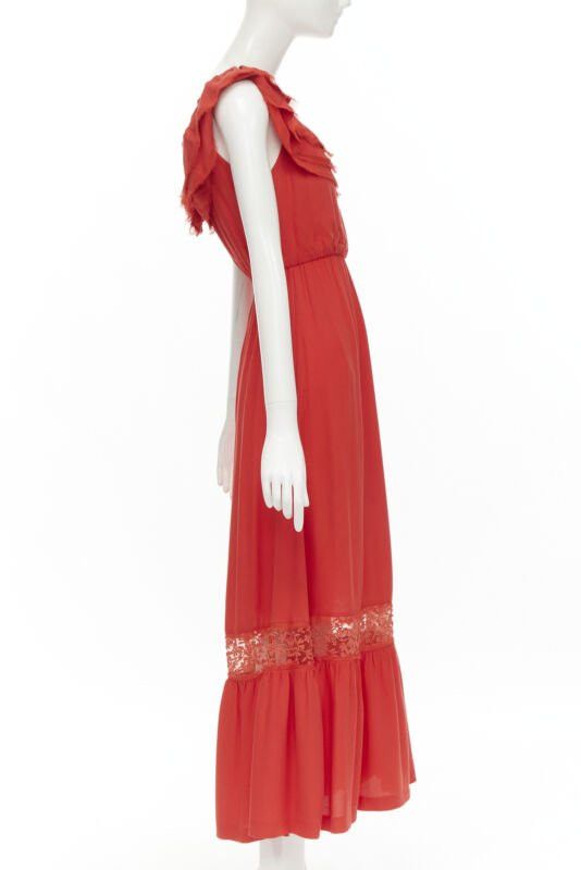 Alice + Olivia ALICE OLIVIA frayed edge ruffle collar lace trim maxi dress US2 S Size S / US 4 / IT 40 - 4 Thumbnail