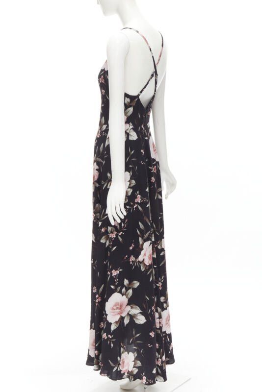Alice + Olivia ALICE OLIVIA black pink rose floral print viscose midi slip dress US4 S Size S / US 4 / IT 40 - 6 Thumbnail