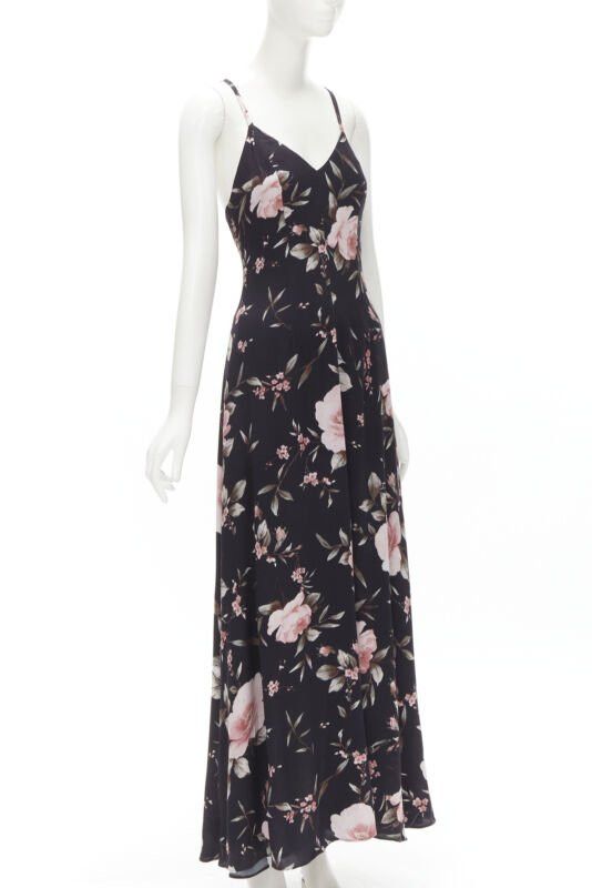Alice + Olivia ALICE OLIVIA black pink rose floral print viscose midi slip dress US4 S Size S / US 4 / IT 40 - 3 Thumbnail