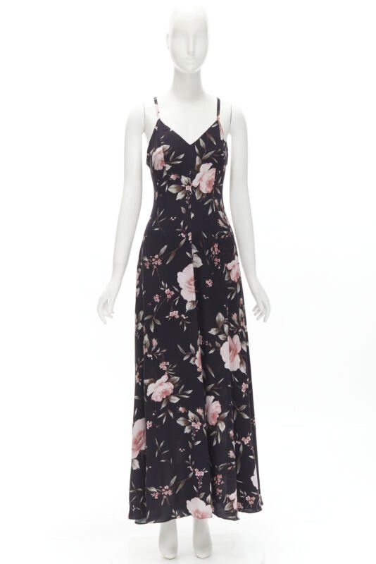 Alice + Olivia ALICE OLIVIA black pink rose floral print viscose midi slip dress US4 S Size S / US 4 / IT 40 - 10 Thumbnail