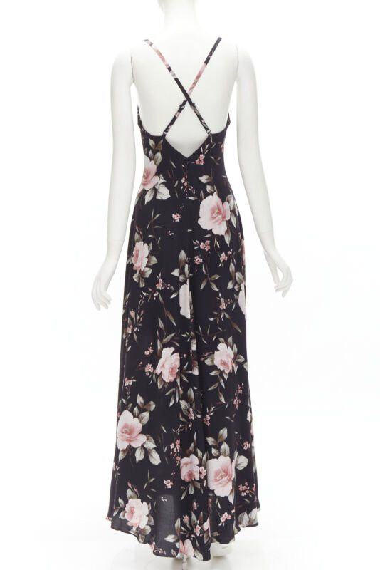 Alice + Olivia ALICE OLIVIA black pink rose floral print viscose midi slip dress US4 S Size S / US 4 / IT 40 - 5 Thumbnail