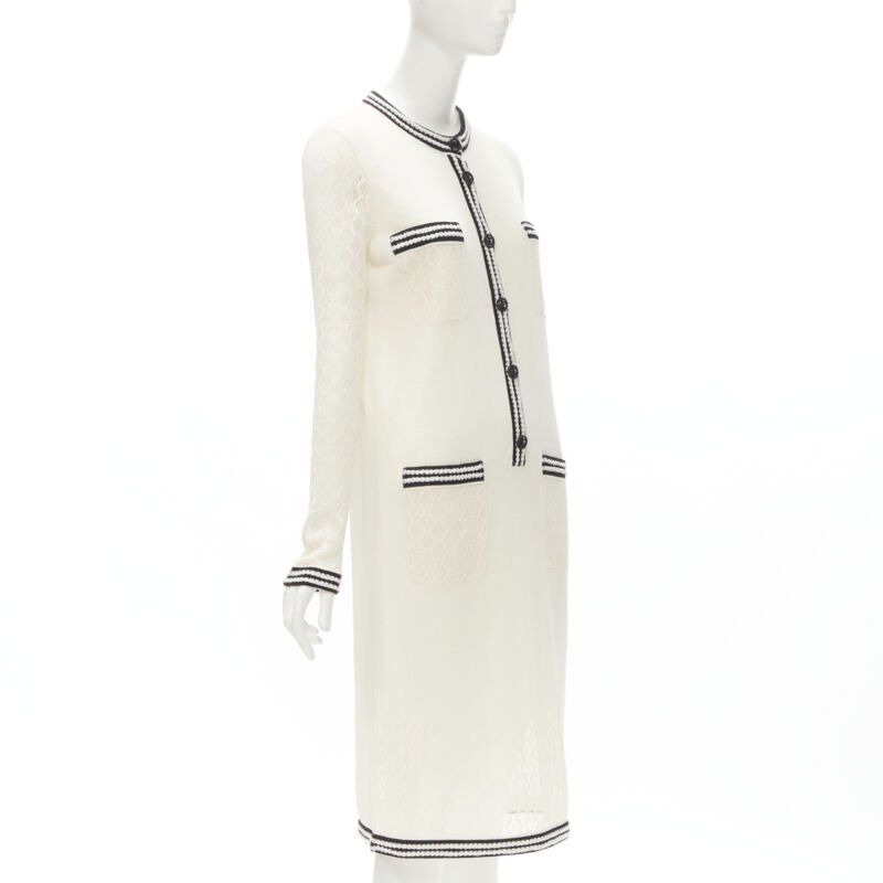 Chanel CHANEL cream beige 4-pocket black CC crochet knit midi dress FR38 S Size M / US 6-8 / IT 42-44 - 3 Thumbnail