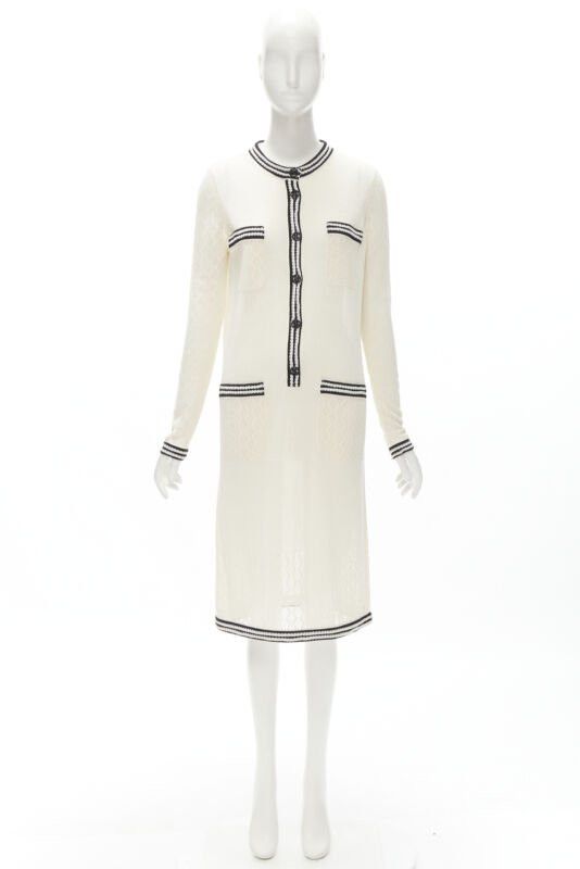 Chanel CHANEL cream beige 4-pocket black CC crochet knit midi dress FR38 S Size M / US 6-8 / IT 42-44 - 11 Thumbnail