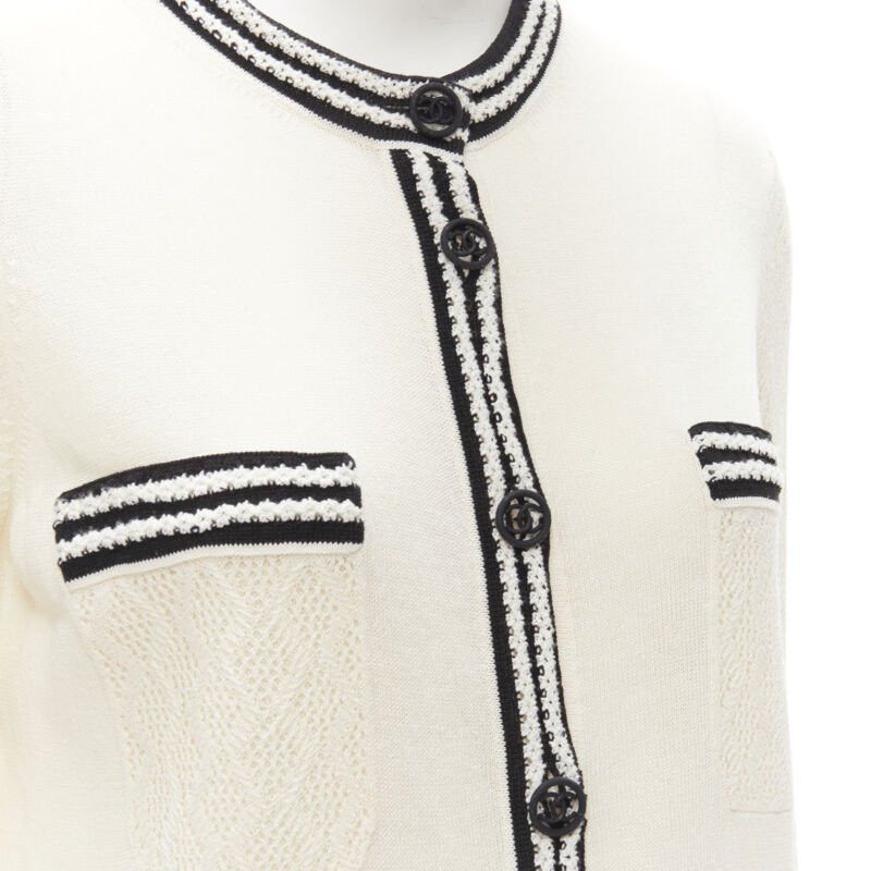 Chanel CHANEL cream beige 4-pocket black CC crochet knit midi dress FR38 S Size M / US 6-8 / IT 42-44 - 7 Thumbnail