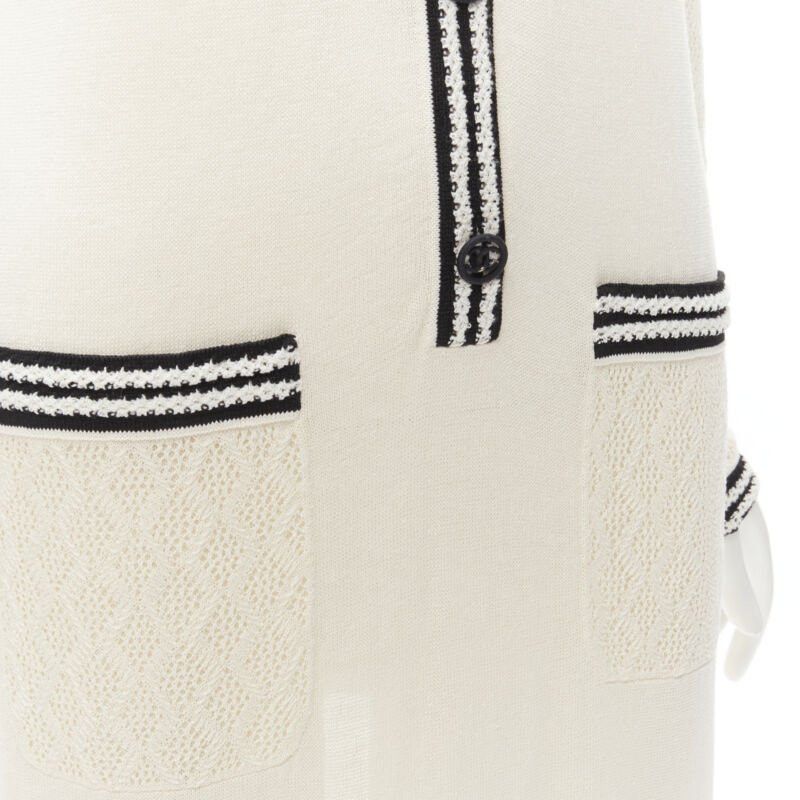 Chanel CHANEL cream beige 4-pocket black CC crochet knit midi dress FR38 S Size M / US 6-8 / IT 42-44 - 8 Thumbnail