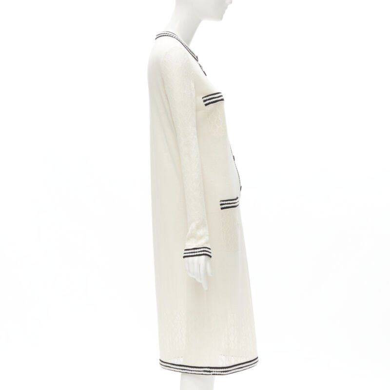 Chanel CHANEL cream beige 4-pocket black CC crochet knit midi dress FR38 S Size M / US 6-8 / IT 42-44 - 4 Thumbnail
