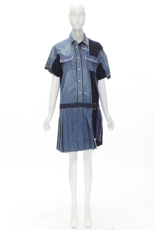 Sacai SACAI 2018 washed denim knit insert belted skirt dress JP3 L Size M / US 6-8 / IT 42-44 - 10 Thumbnail