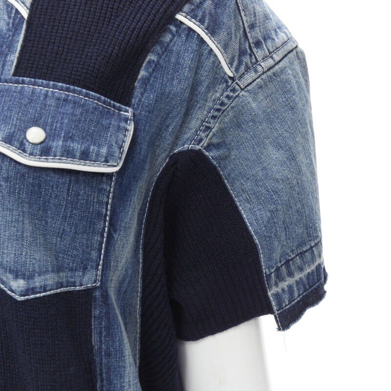 Sacai SACAI 2018 washed denim knit insert belted skirt dress JP3 L Size M / US 6-8 / IT 42-44 - 2 Thumbnail
