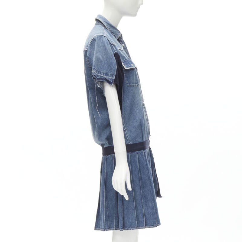 Sacai SACAI 2018 washed denim knit insert belted skirt dress JP3 L Size M / US 6-8 / IT 42-44 - 4 Thumbnail