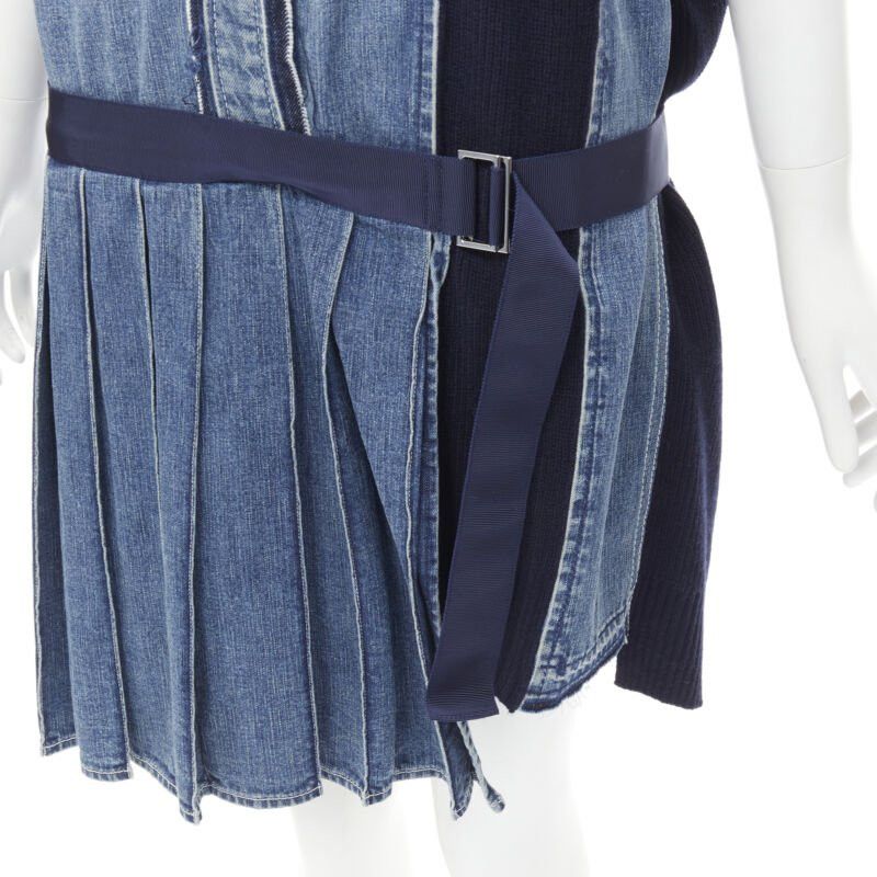 Sacai SACAI 2018 washed denim knit insert belted skirt dress JP3 L Size M / US 6-8 / IT 42-44 - 8 Thumbnail
