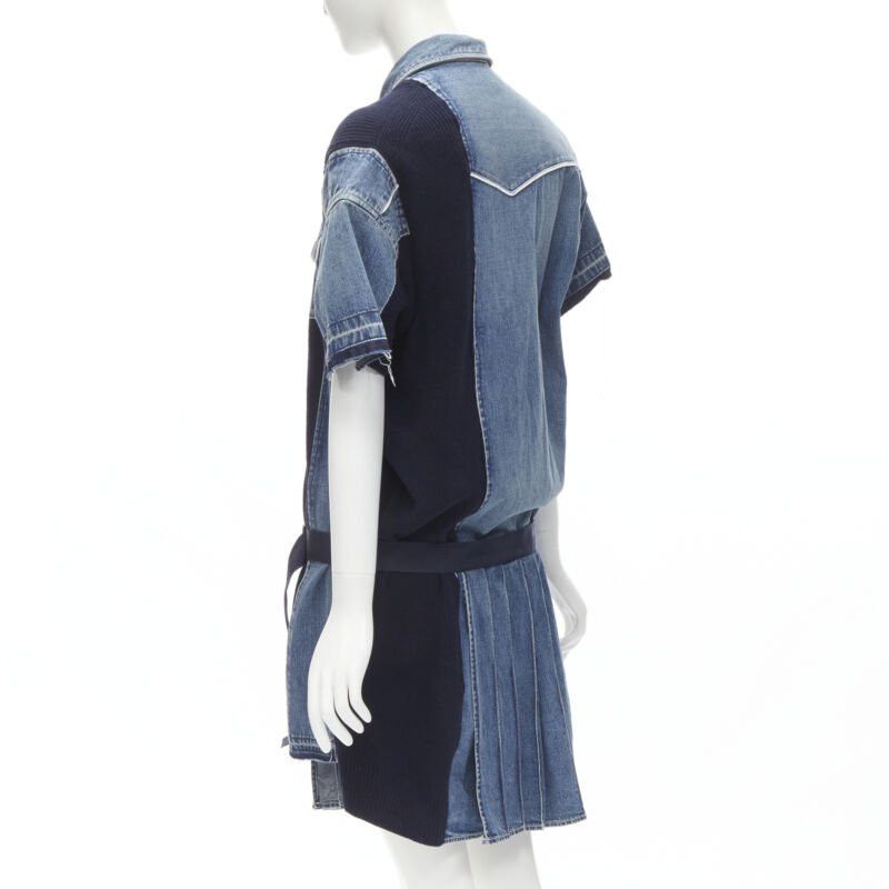 Sacai SACAI 2018 washed denim knit insert belted skirt dress JP3 L Size M / US 6-8 / IT 42-44 - 6 Thumbnail