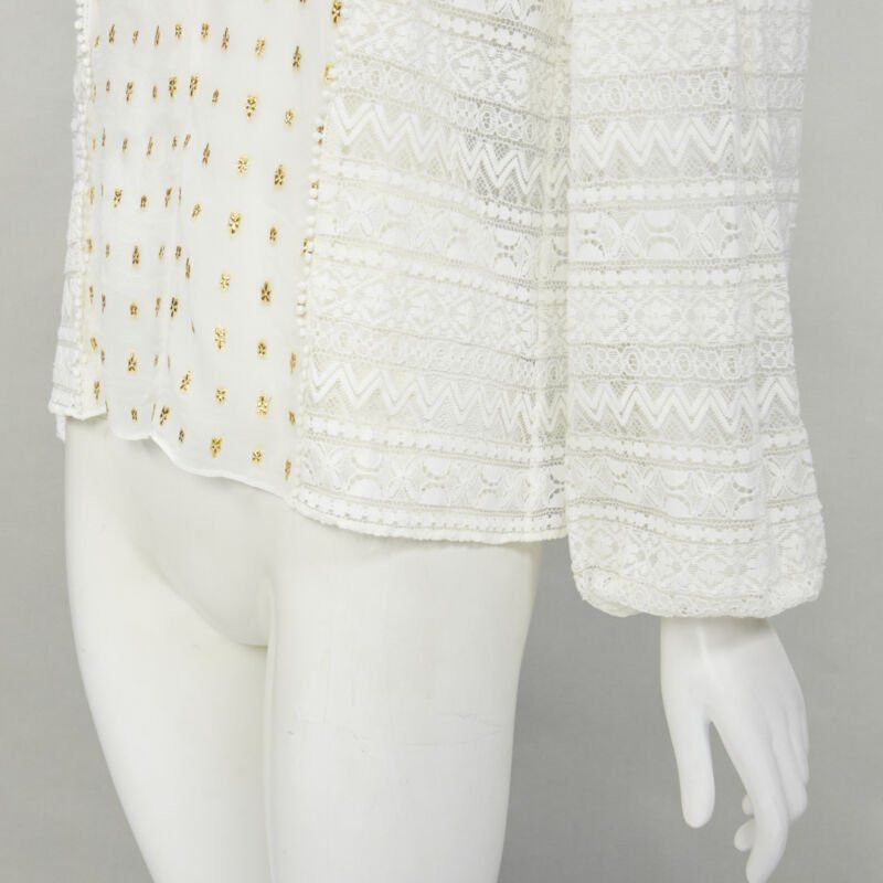 Temperley London TEMPERLEY LONDON white sheer gold jacquard crochet lace bohemian top US4 S Size S / US 4 / IT 40 - 8 Thumbnail